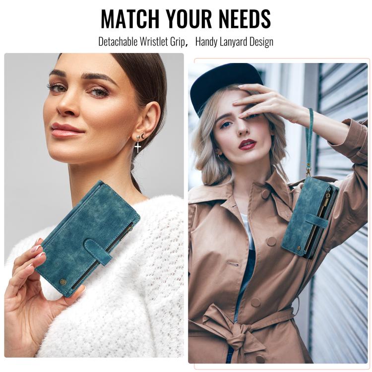 For Samsung Galaxy S25 5G CaseMe C30 Card Slots Zipper Wallet Leather Phone Case(Blue)