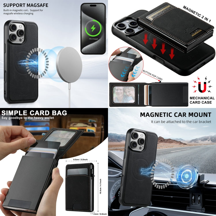 For iPhone 16 Pro Max Suteni H19 Litchi Grain 2-in-1 MagSafe Removable Card Box Back Phone Case(Black)