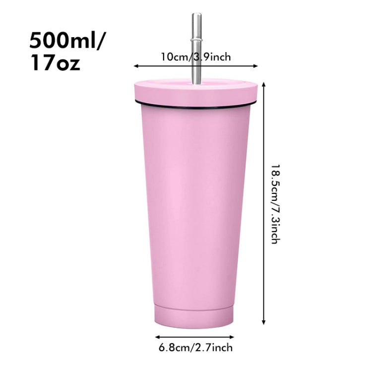 JUNSUNMAY 500ml 304 Stainless Steel Water Vacuum Bottle Coffee Cup with Lid and Straw(Pink)