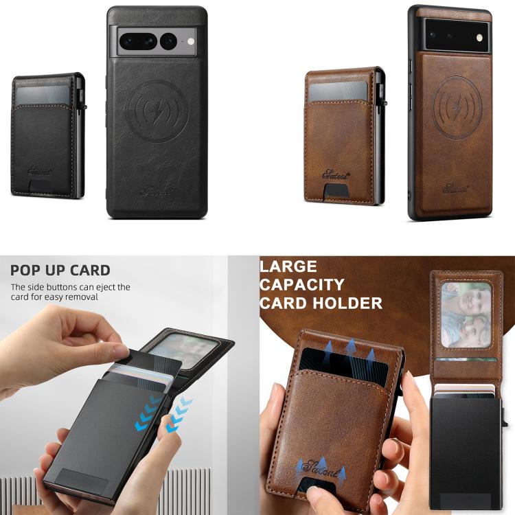 For Google Pixel 9 Pro XL Suteni H19 Oil Wax 2-in-1 MagSafe Removable Card Box Back Phone Case(Brown)