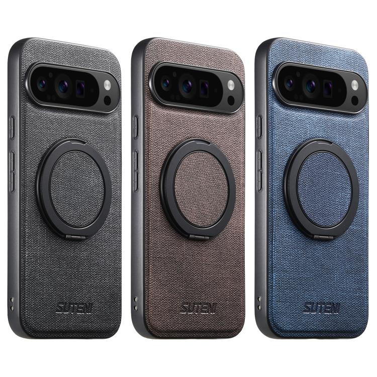 For Google Pixel 10 Pro Suteni G3 360 Rotation Holder MagSafe Denim Leather Back Phone Case(Brown)