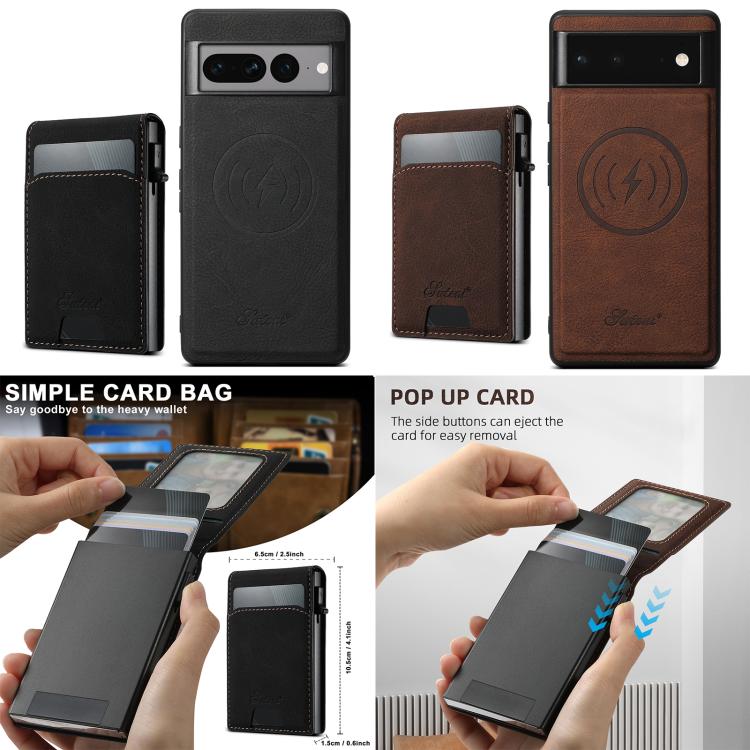 For Google Pixel 7 Pro Suteni H19 Litchi Grain 2-in-1 Removable Card Box Back Phone Case(Black)