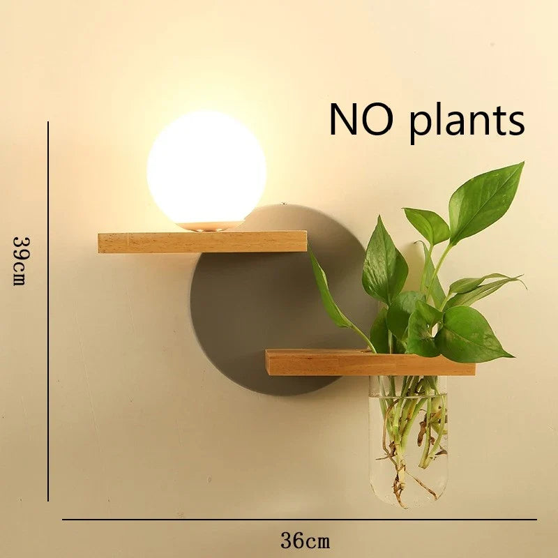Modern Wooden LED Wall Lamp – Creative Plant & Decor Shelf Light (17 Styles)