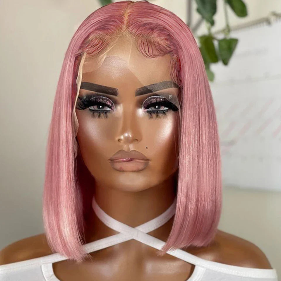 Ombre Pink Bob Wig Straight Lace Front Human Hair Wigs For Women Short Bob Transparent Lace Wig Bleached Knots Pre Plucked