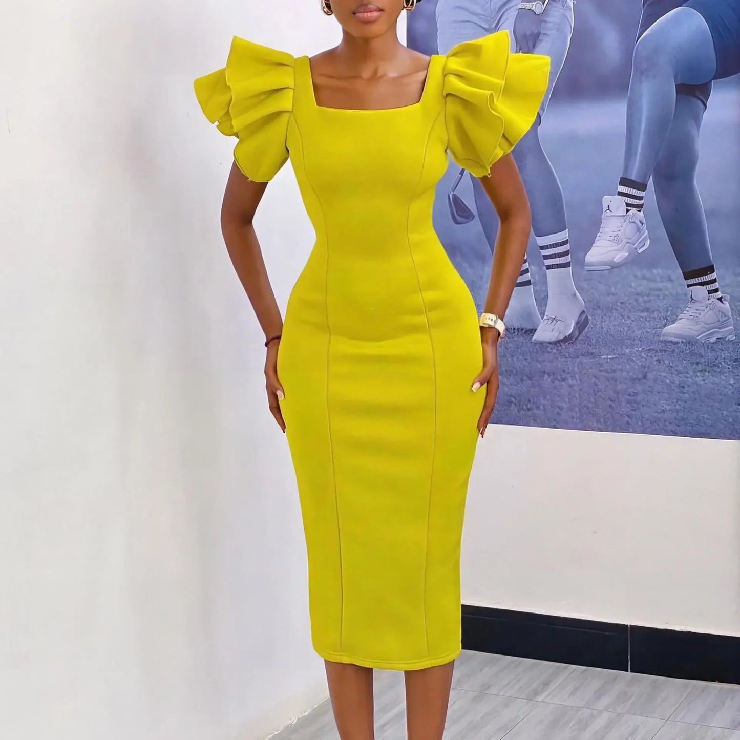 Africa Clothing African Party Evening Dresses for Women Summer Elegant African Square Collar Short Sleeve Bodycon Dress Outfits