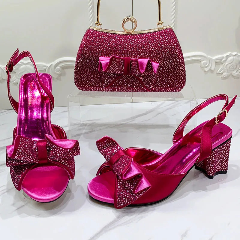 Women's Fashionable Banquet Exquisite High Heels Shoes And Bags Set