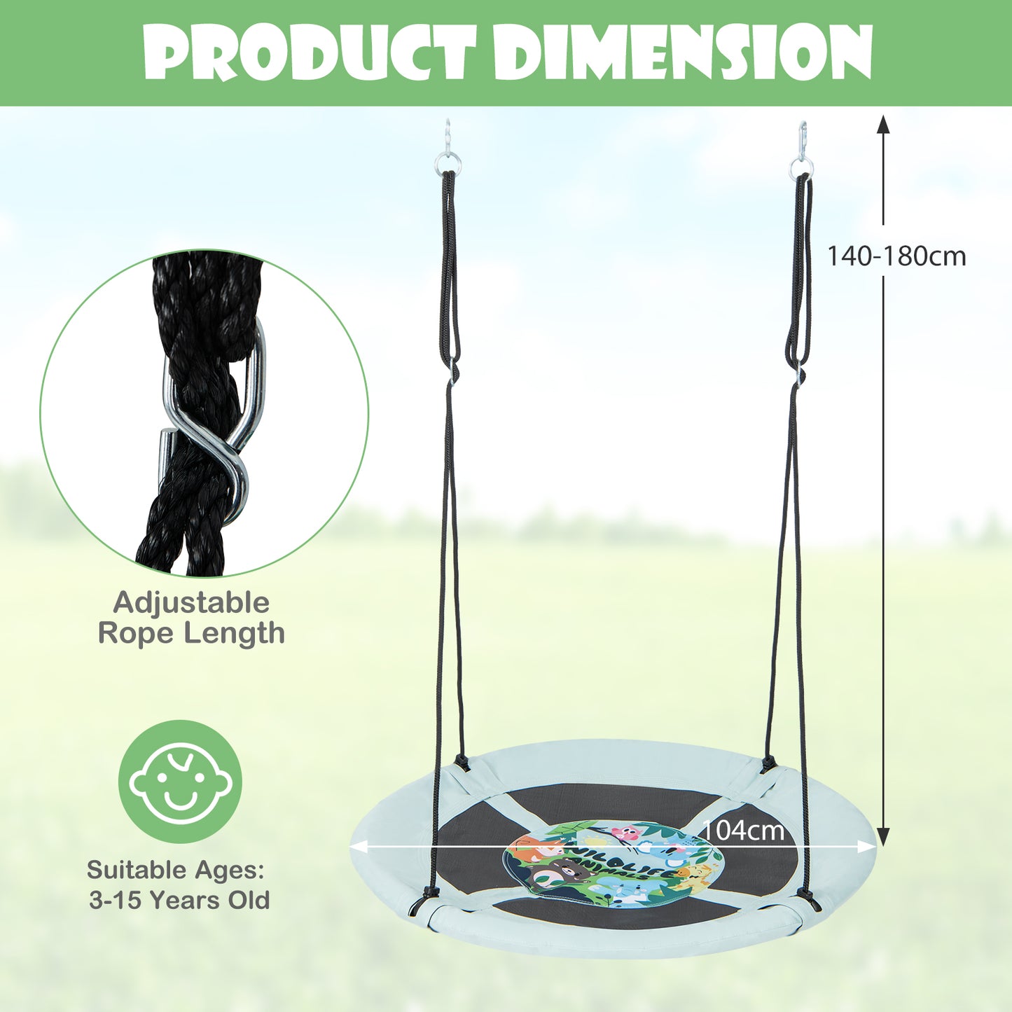 104 cm Saucer Tree Swing with 600D Oxford Fabric-Black