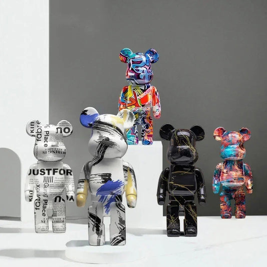 Graffiti Bear Resin Statue Decor - Modern Colourful Bear Ornament
