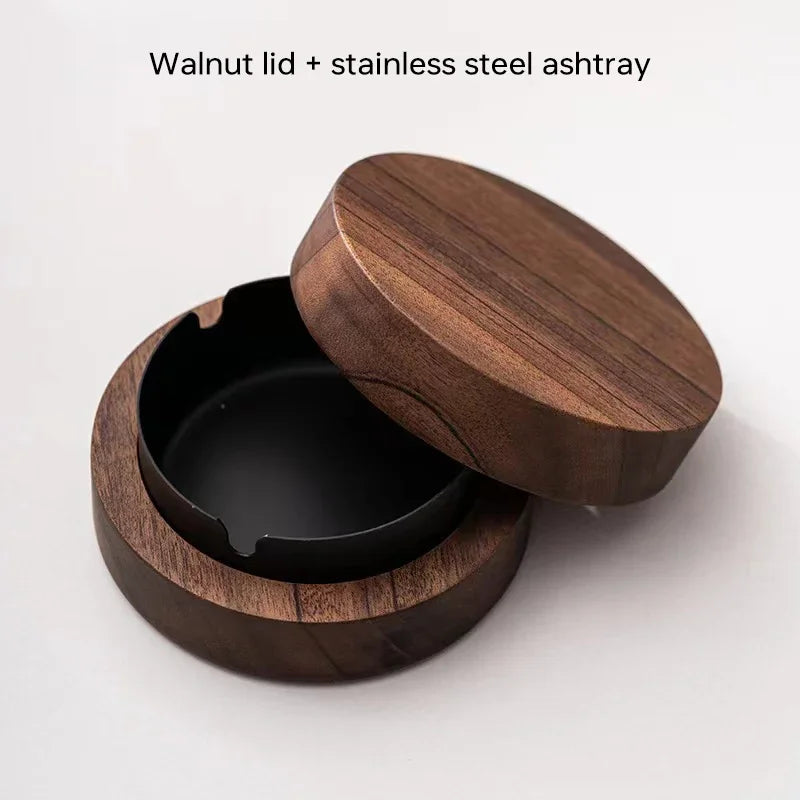 New Creative Ashtrays With Lid Walnut Wood