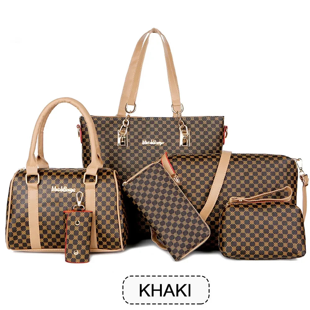 KISMIS 6PCS Printed Handbag Large Capacity Tote Bag Commuter Bag Single Shoulder Slanting Cross Bag Mother Bag