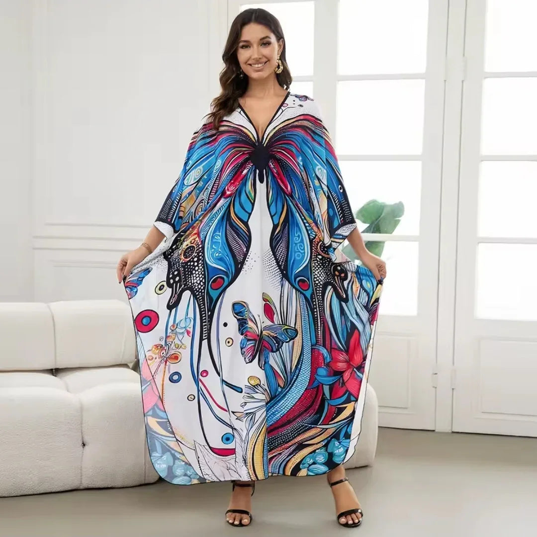 1. Maxi Kaftan Beach Dresses for Women β Artistic Summer Robe with Bold Prints