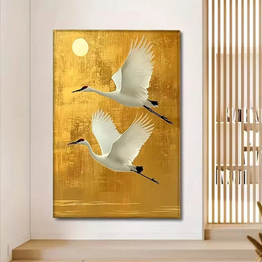 Modern Japanese Crane Canvas Posters – Elegant White Bird Wall Art Print