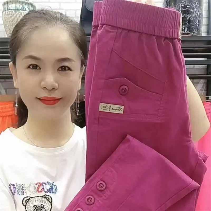 New 2024 Korean Women's pants Autumn High Waist Cotton Hemp Casual Slim High Waist Pants Female Loose Harun pants Ladies Trouser