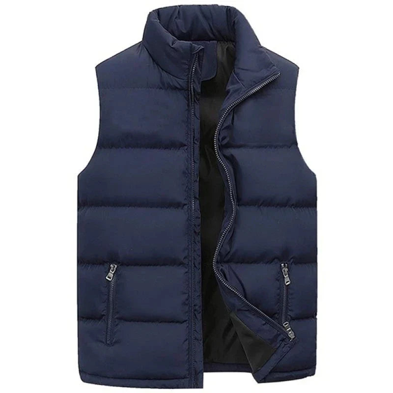 Men's Warm Puffer Vest Jacket Winter Sleeveless Waterproof Zip Waistcoat Stand Collar Casual