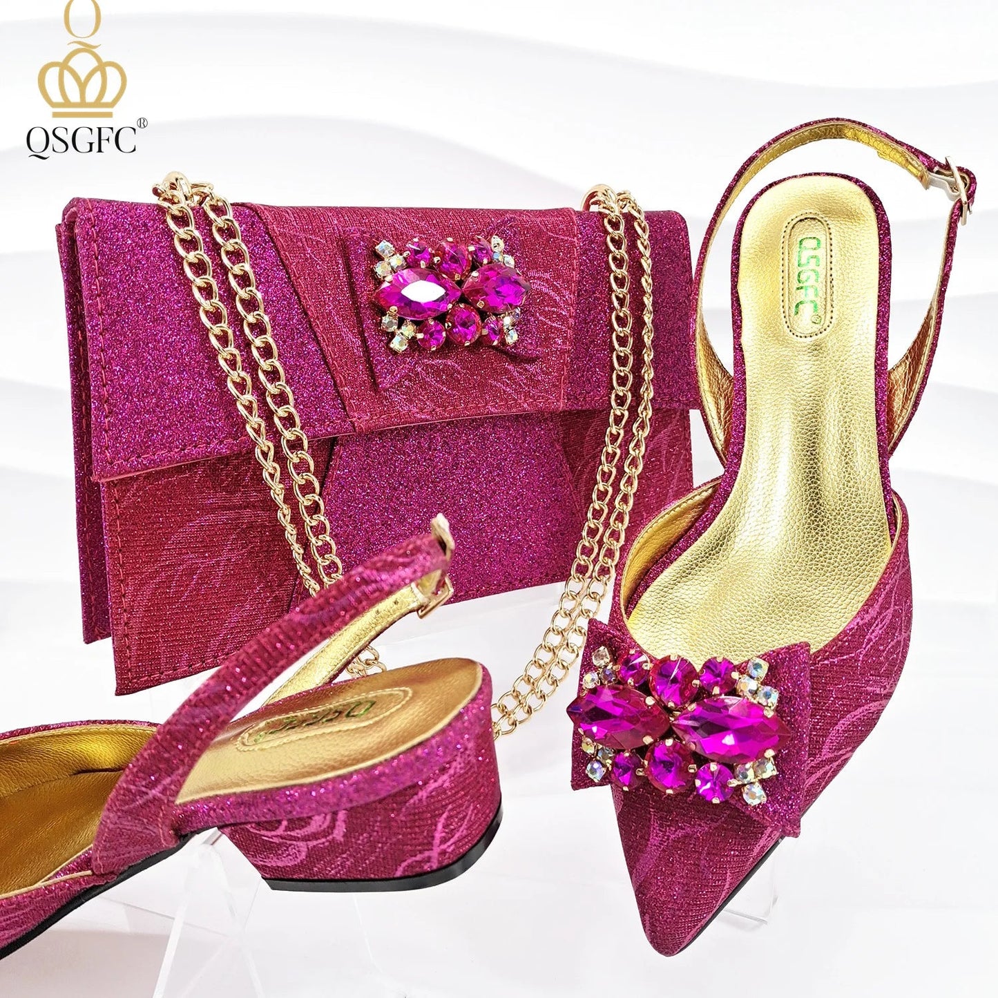 Italian Design Elegant Evening Shoes And Bag Set African Crystal Comfortable Shoes And Capacity Bag Commuter Women's Shoes