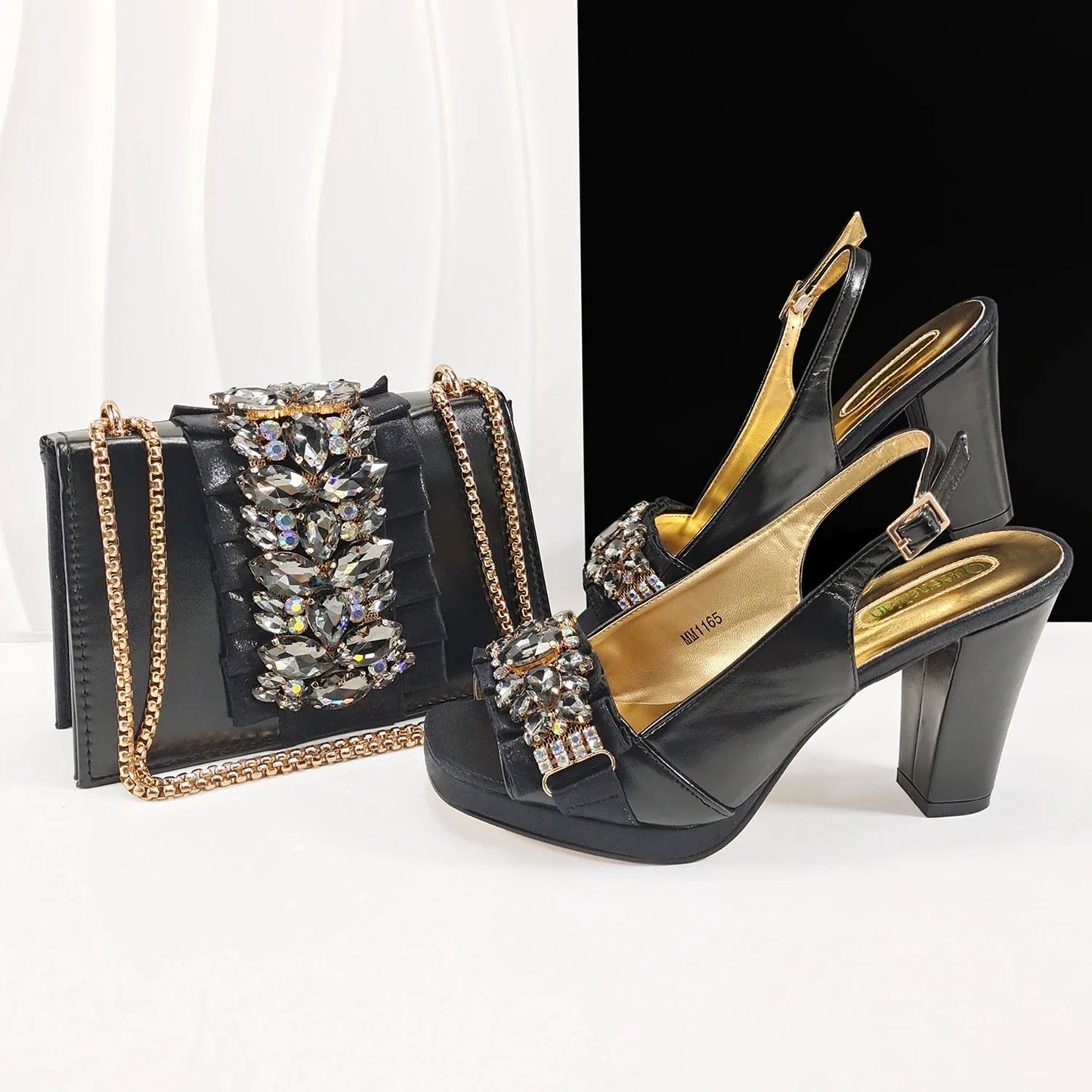 doershow new come Matching Women Shoe and Bag Set Decorated GOLD Nigerian Shoes and Bag Set Italy Shoes and Bag set HFG1-1