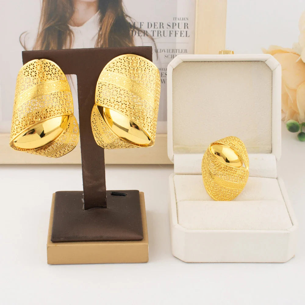 Luxury Bow Tie Necklace Earrings for Women Gold Plated