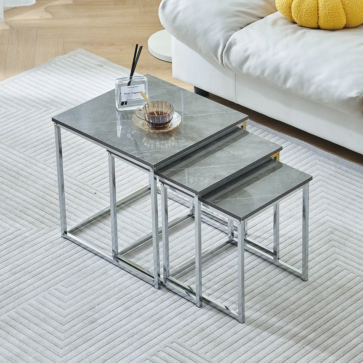 Set Of 3 Modern Nesting Coffee Tables For Living Room - High Gloss Nest Of 3 Nested Tables