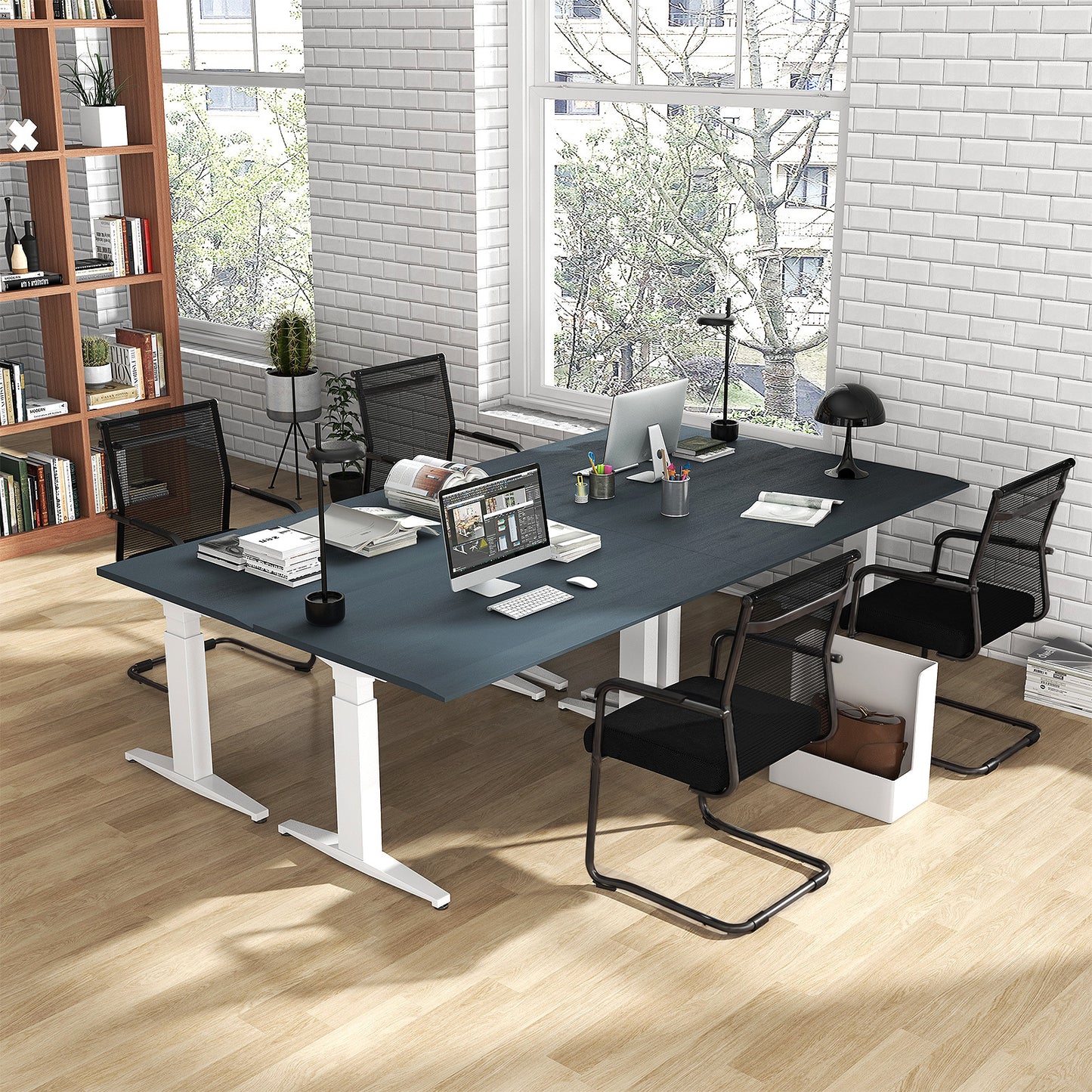 Set of 4 Executive Office Guest Chairs with Metal Sled Base-Black