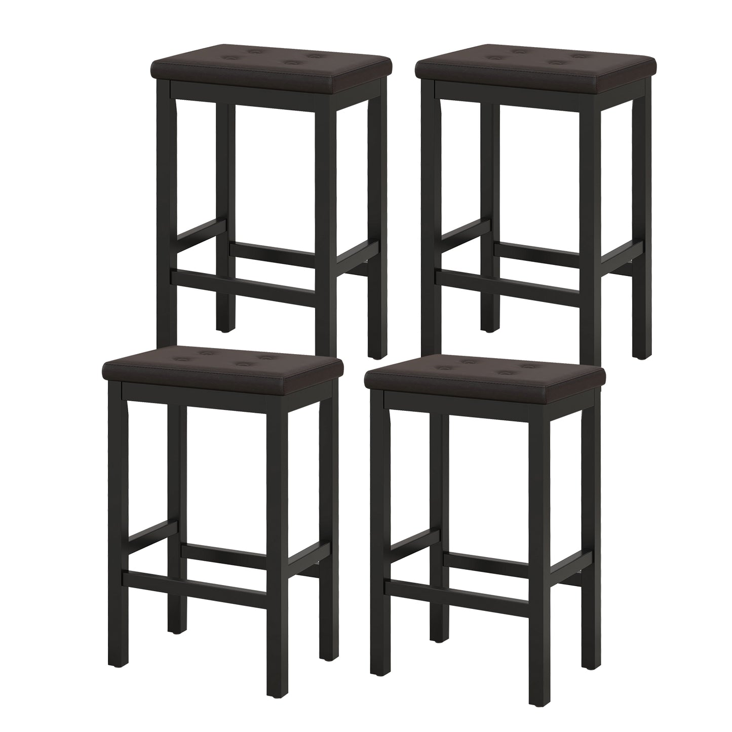 Set of 2 Bar Stools with Padded Seat and Footrest-White