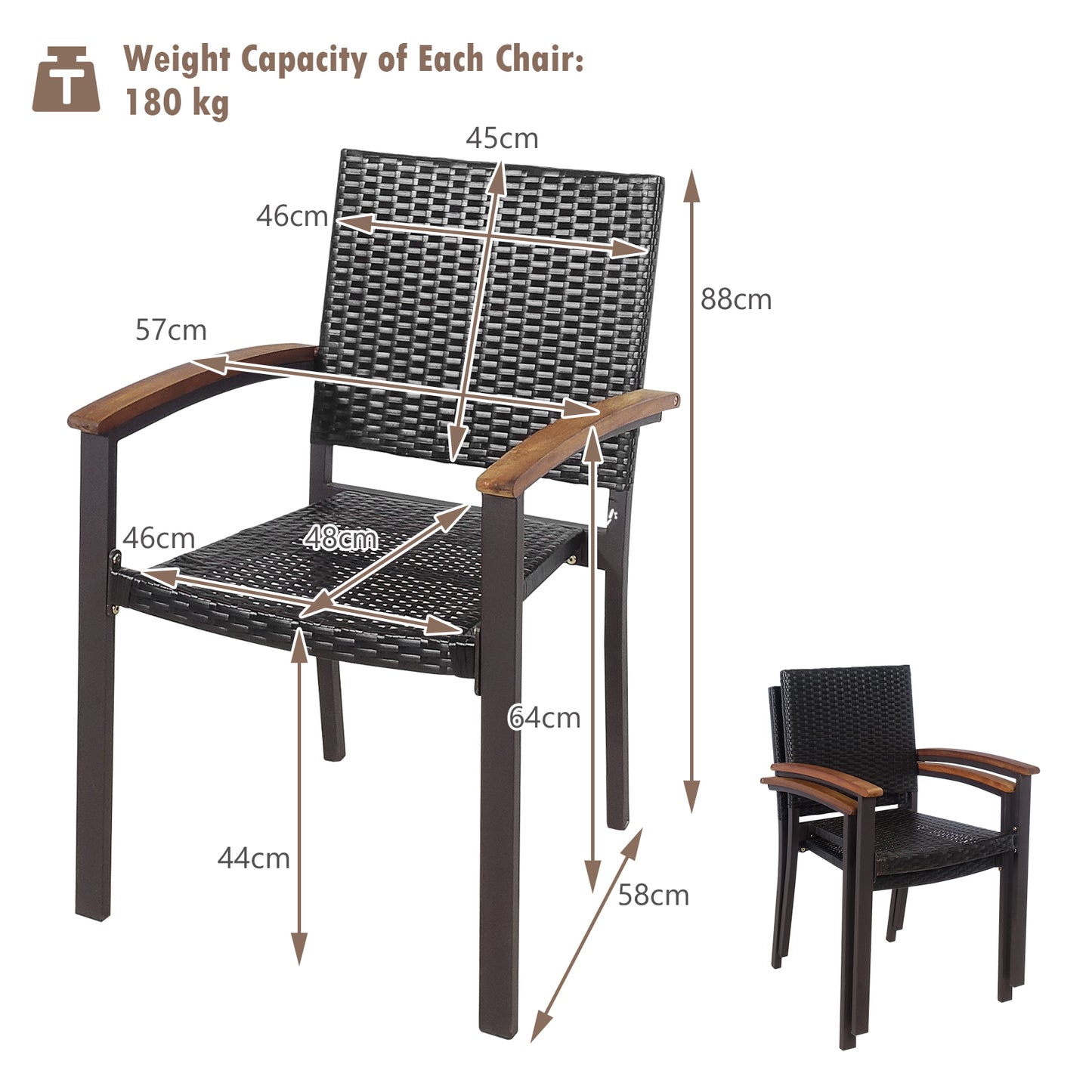Set of 4 Outdoor PE Wicker Stackable Chairs Patio Dining Chairs