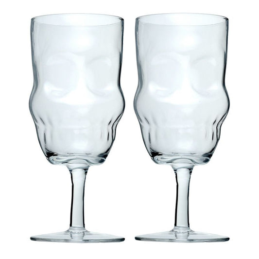 Gothic Gifts Set of 2 Skull Head Shaped Wine Glasses
