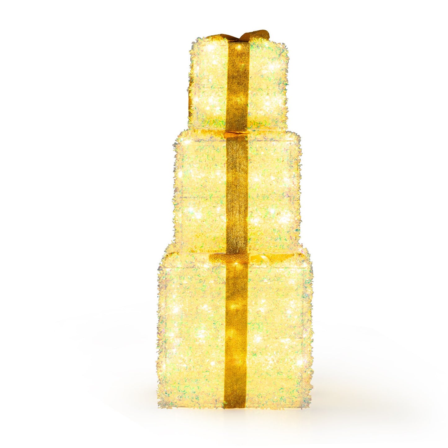Set of 3 Christmas Lighted Gift Boxes Pre-Lit with Warm White LED Lights