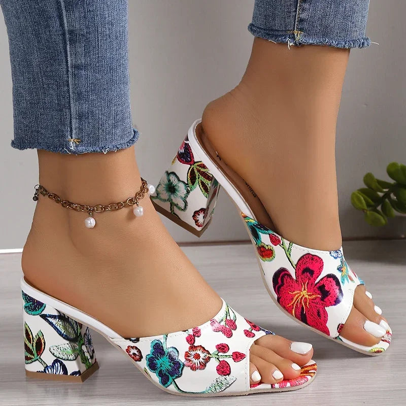 High Heels Women Slippers Chunky Fashion Sandals Designer New Shoes Slingback Flip Flops Dress Pumps Femme Slides