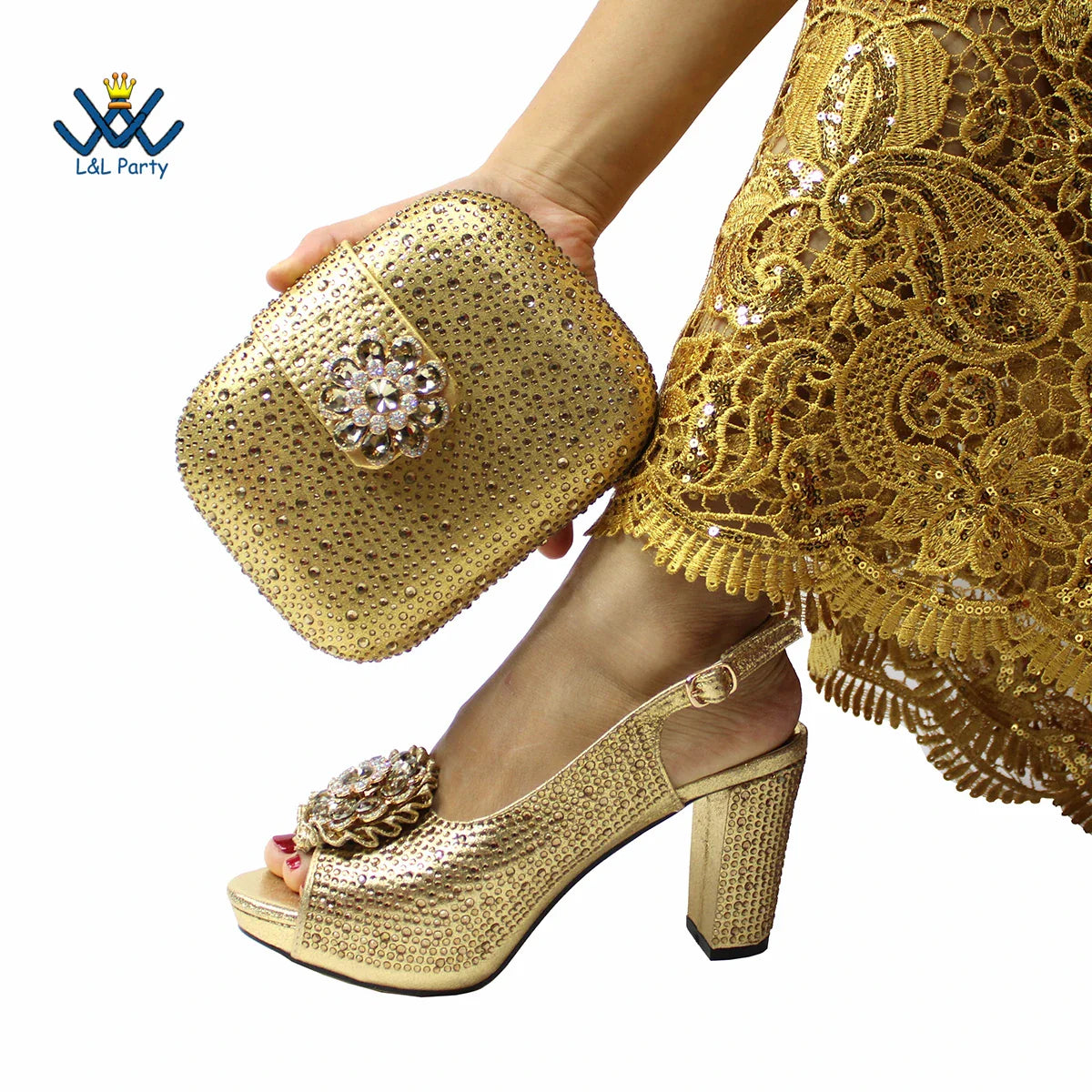 2022 Sweet Special Design Women Crystal Style African Ladies Party Shoes Matching Bag in Magenta Color