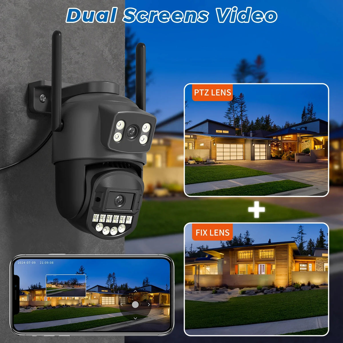 Camera 8MP 5K Outdoor Dual Lens Dual Screen 5G WIFI Camera