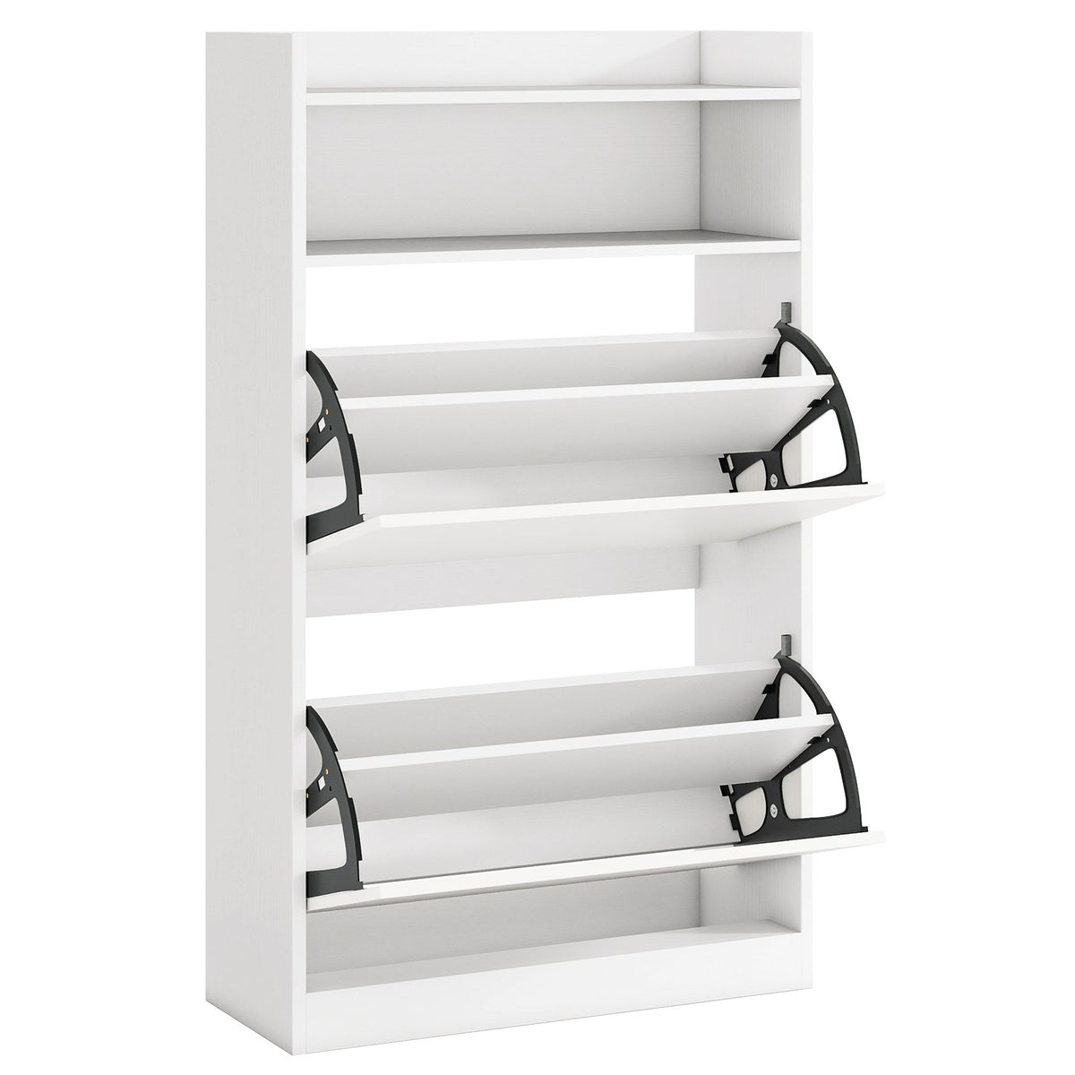 Shoe Storage Cabinet with 2 Flip Drawers and Open Storage-Black