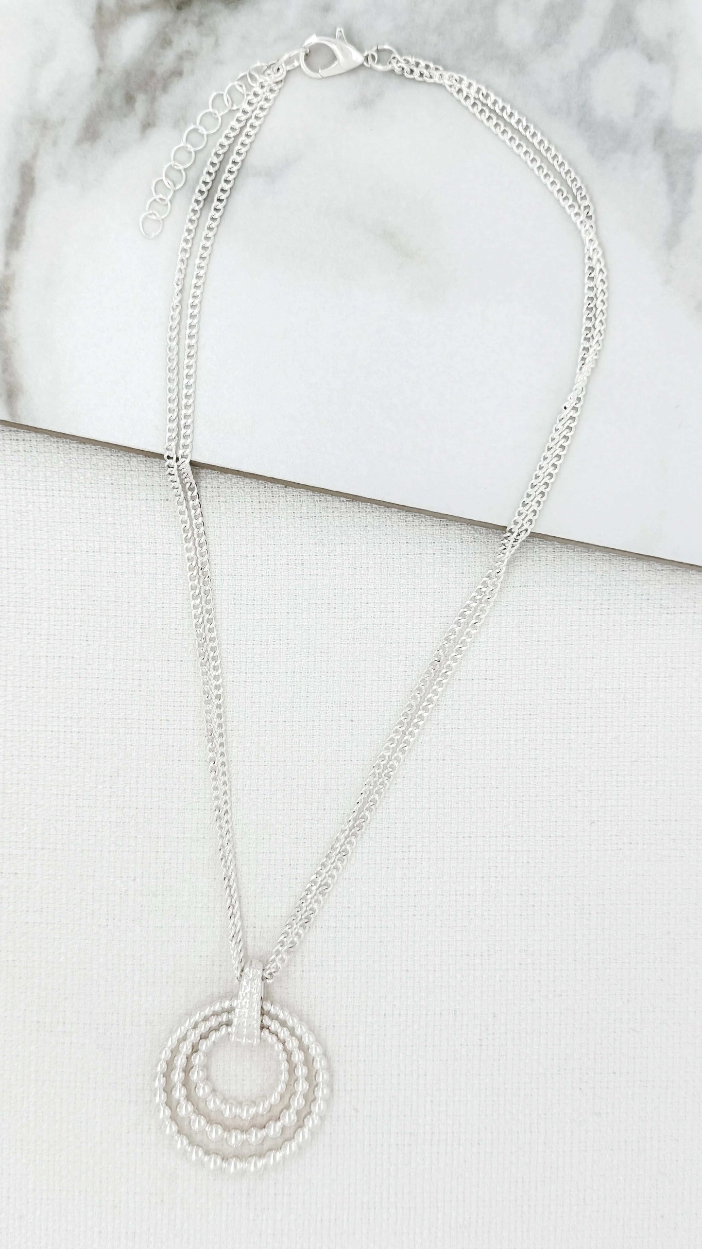 Silver Double Chain Necklace with Bauble Pendants
