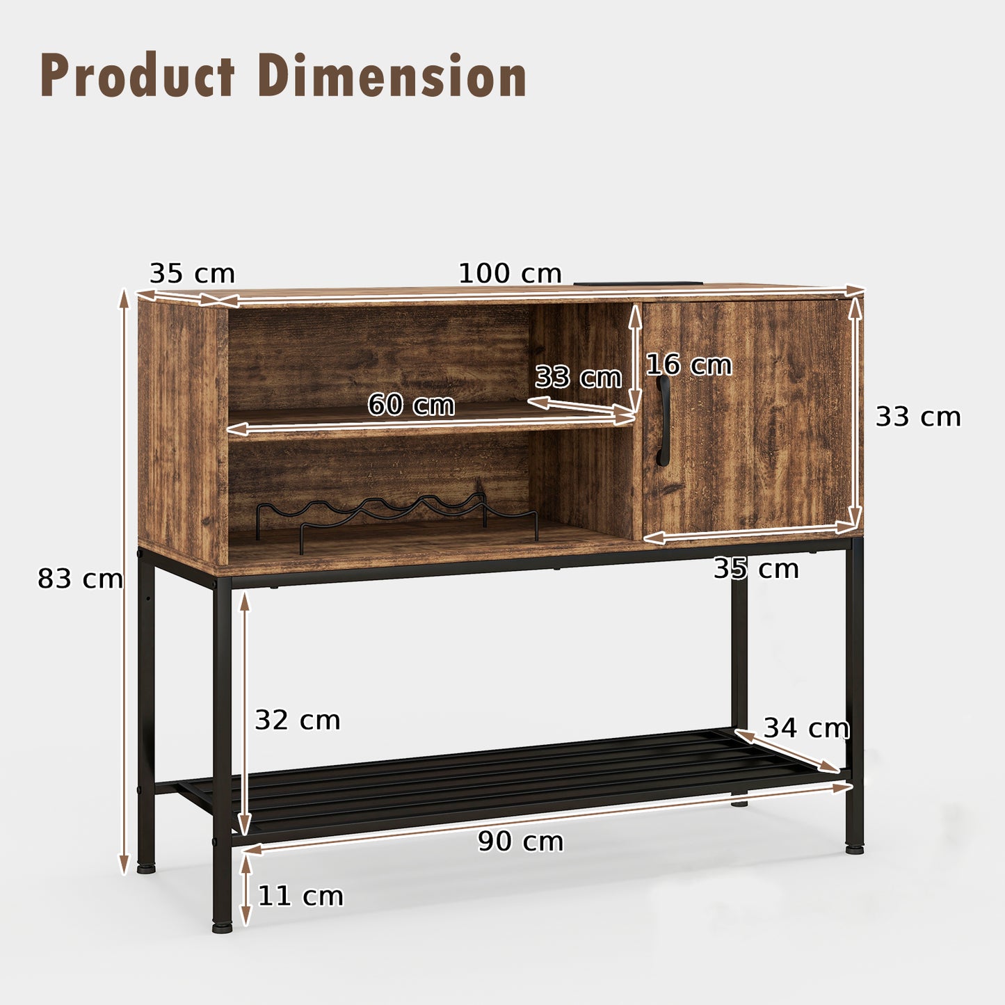 Sideboard Buffet Cabinet with Wine Racks and Storage Shelves-Grey