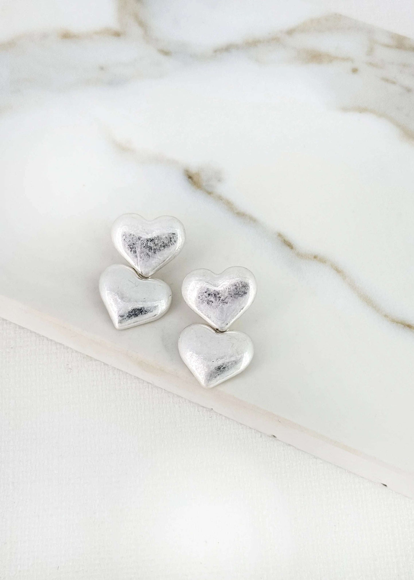 Silver Double Heart Drop Earrings | Romantic Jewellery Gift