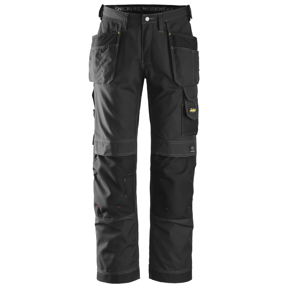 Snickers 3213 Craftsmen Holster Pocket Trousers, Rip-Stop Black Waist 36" - Leg 37"- Snickers Size: 252