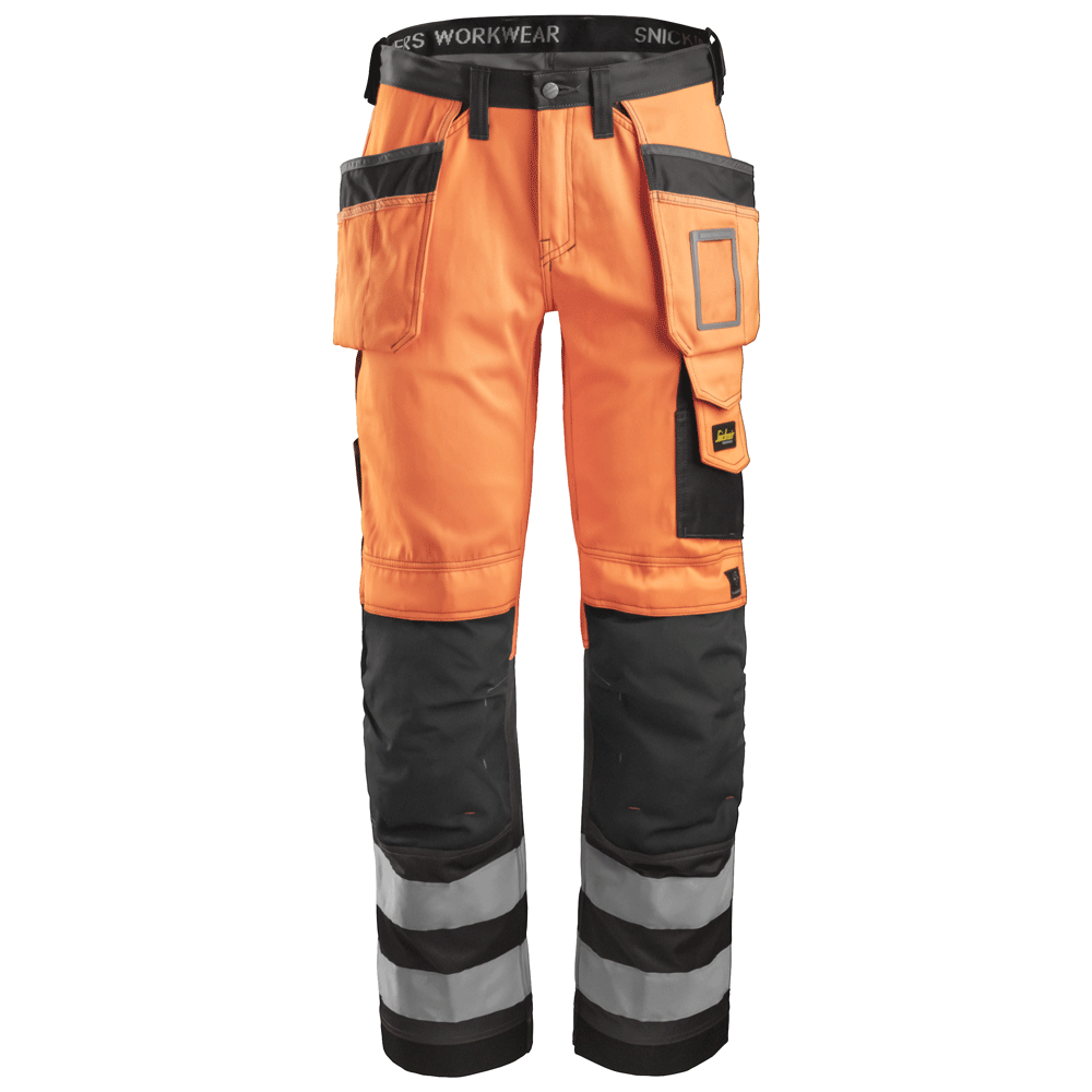 Snickers 3233 High-Vis Holster Pocket Trousers, Class 2 Orange Waist 28"- Leg 32"- Snickers Size: 42
