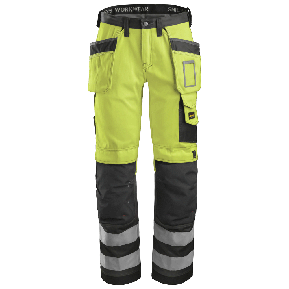 Snickers 3233 High-Vis Holster Pocket Trousers, Class 2 Yellow Waist 31"- Leg 32"- Snickers Size: 46
