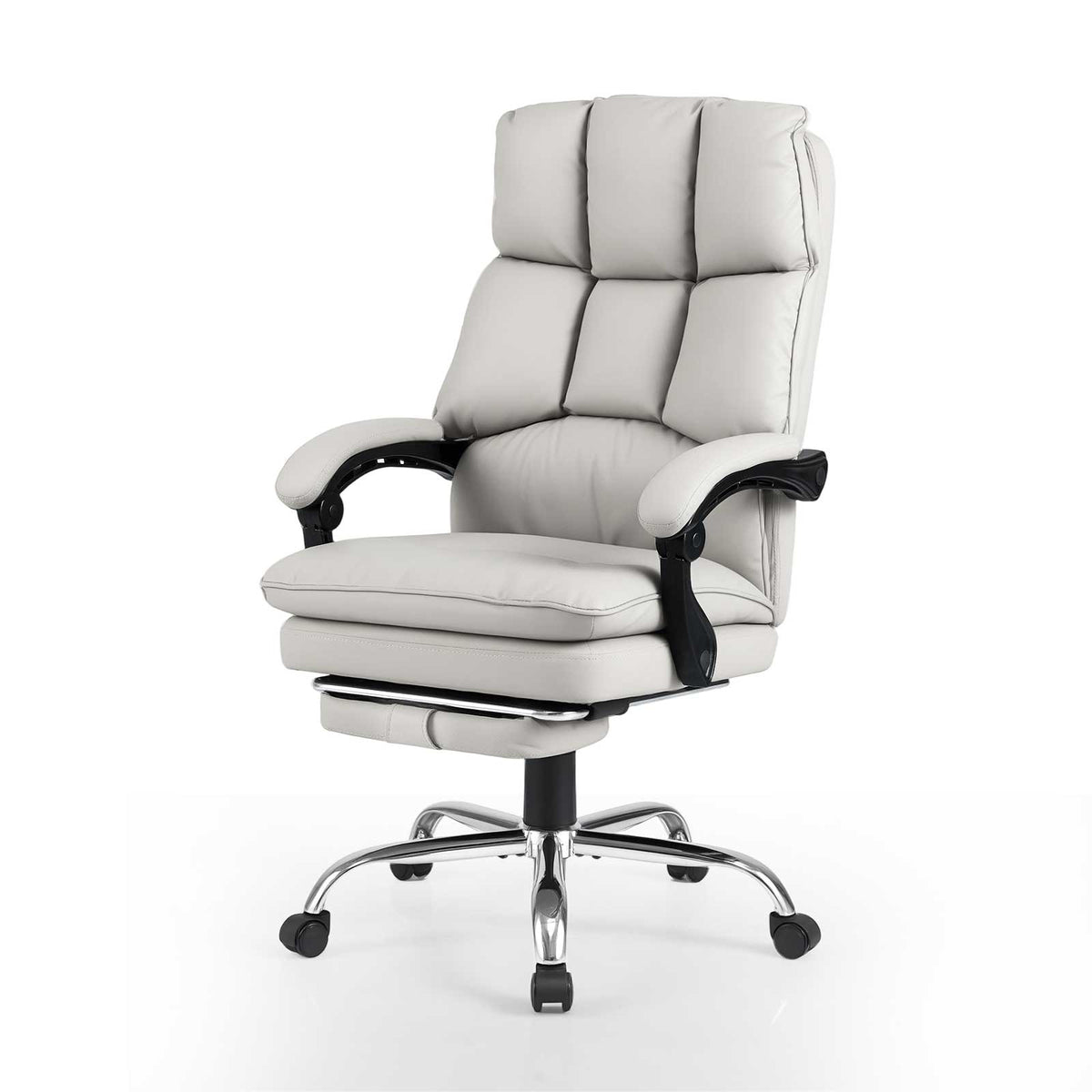 Soft Padded Office Chair Ergonomic Adjustable Reclining Computer Chair with Retractable Footrest-White