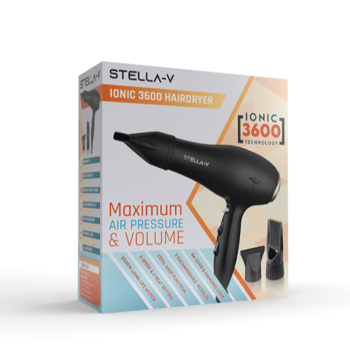 Stella-V Ionic 3600 Hair Dryer - Fast Drying & Frizz-Free Shine for All Hair Types