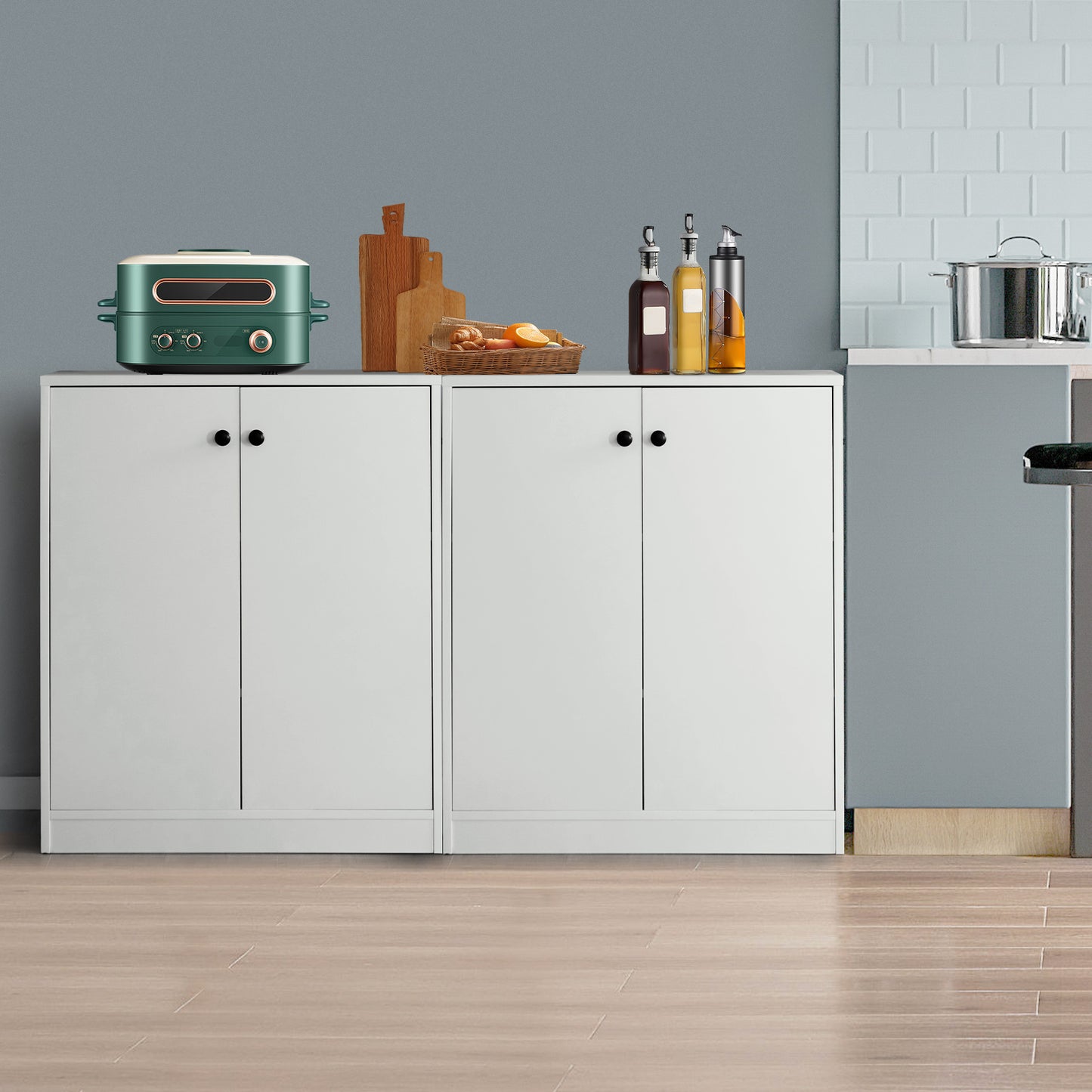 2-Door Storage Cabinet with 3 Shelves-Black