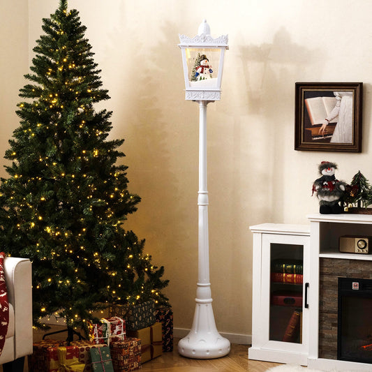 8 ft Christmas Streetlight with Warm White LED Lights and Snowy Effects-White