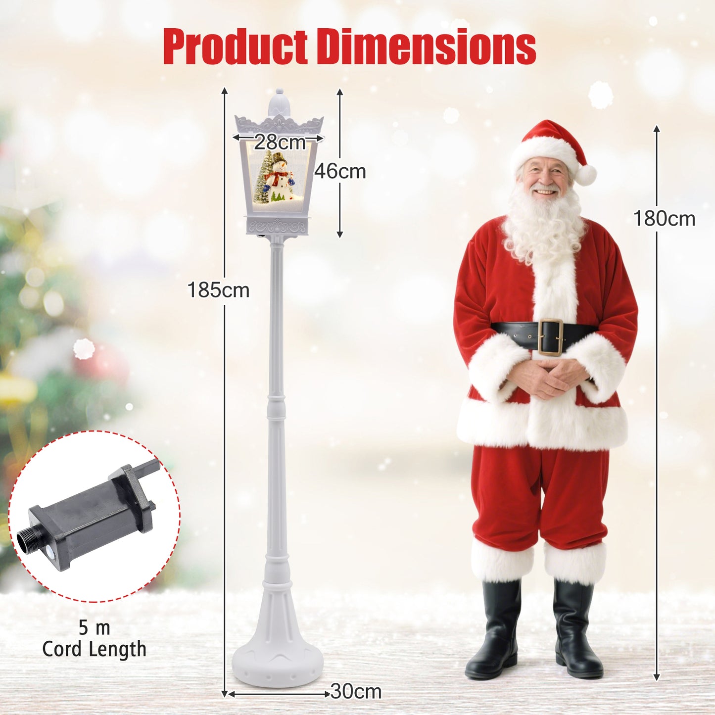 8 ft Christmas Streetlight with Warm White LED Lights and Snowy Effects-White