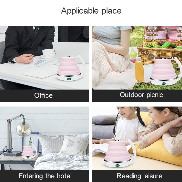 Portable Folding Silicone Intelligent Constant Temperature Travel Camping Electric Kettle, Power cord specification:EU Plug(Pink)