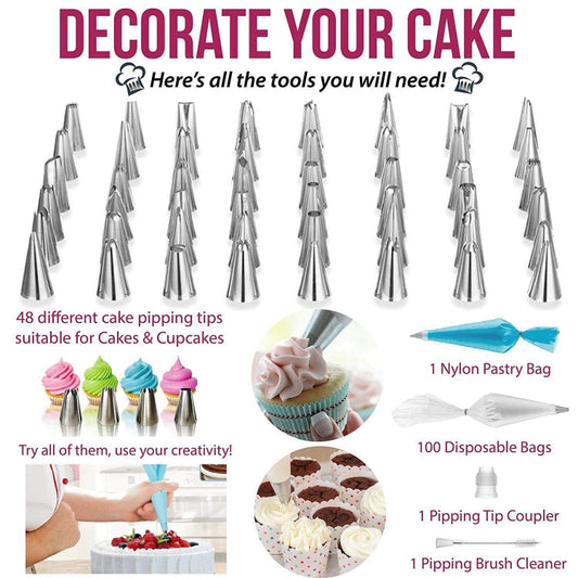 164 in 1 Cake Turntable Set Stainless Steel Decorating Mouth Baking Tools, 164 PCS/Set