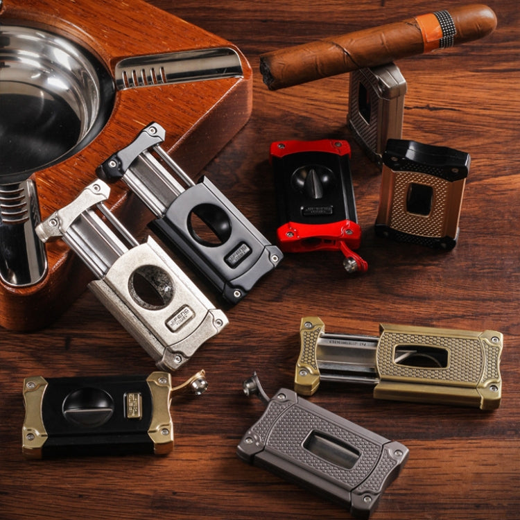 JIFENG 3 In 1 V Cigar Scissors Cigar Holder Cigar Cutter With Cigar Puncher(Silver Polished Flower)