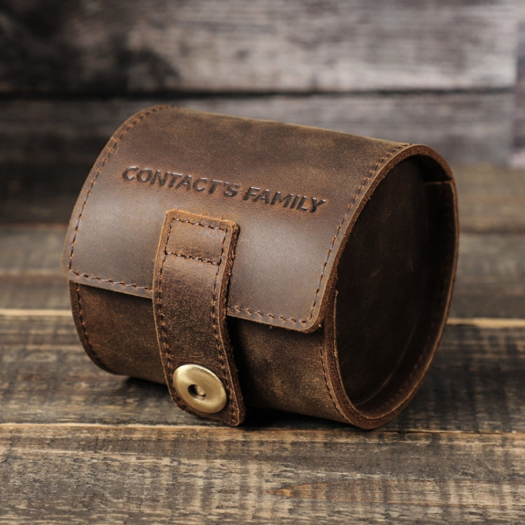 Contacts Family CF1125 Single Watch Position Crazy Horse Leather Watch Box Round Watch Storage Box(Coffee)