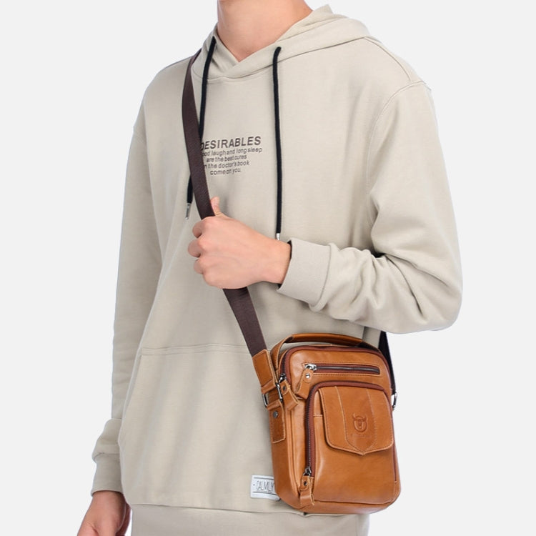 BULL CAPTAIN 777 Men Leather Shoulder Bag First-Layer Cowhide Retro Large Capacity Satchel(Yellow Brown)