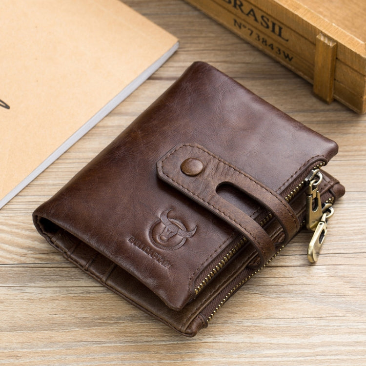 BULL CAPTAIN 021 Leather Men Vertical Wallet Short Multi-Function Wallet(Black)
