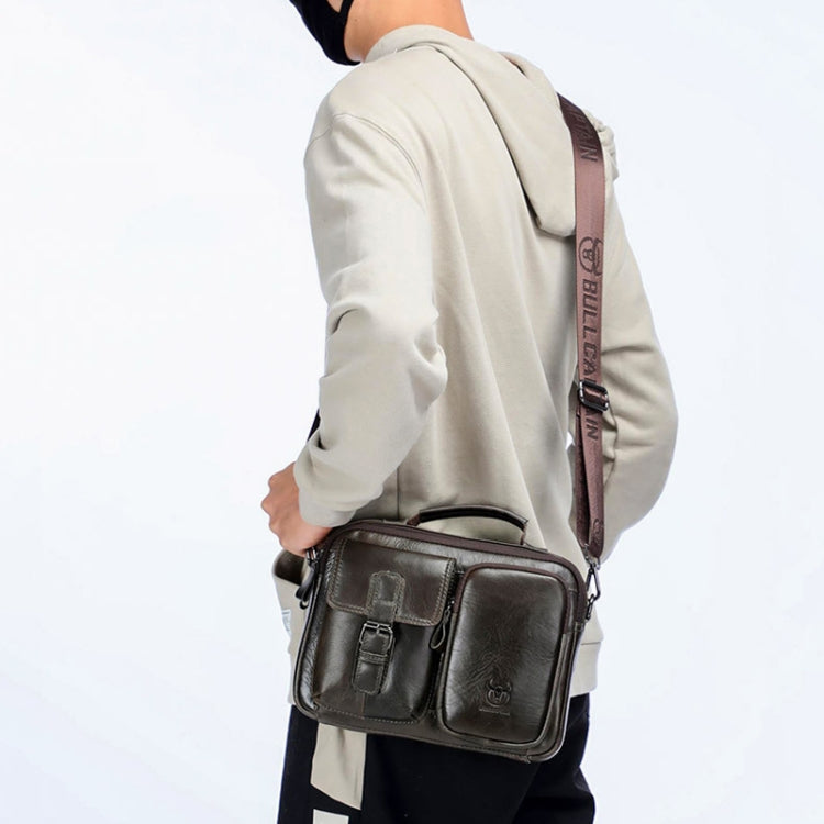 BULL CAPTAIN 036 Men Leather Shoulder Bag Retro First-Layer Cowhide Messenger Bag(Iron Blue)