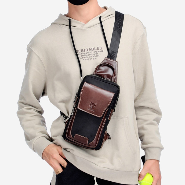 BULL CAPTAIN 9999 Leather Men Chest Bag First-Layer Cowhide Casual Shoulder Bag, Colour: Black Leather Blue